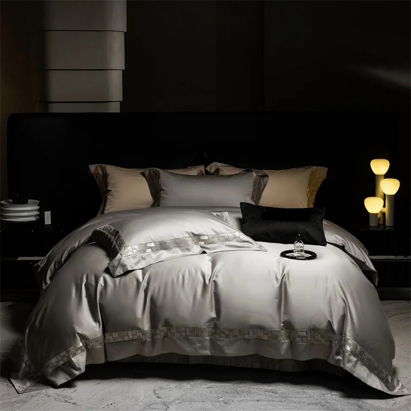 1000TC Egyptian Cotton Jacquard Wide Border Luxury Bedding Set Hotel Quality Duvet Cover Flat/Fitted Sheet Pillowcases 4Pcs