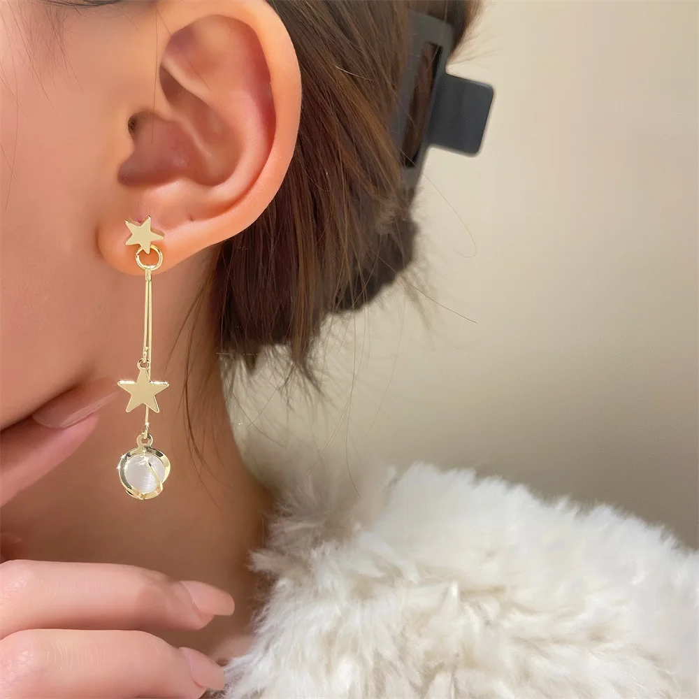 Эроupean, американские модные медные, золотые, серебряные, длинные серьги со звездами для женщин, темпераментные изысканные универсальные ювелирные изделия, подарки