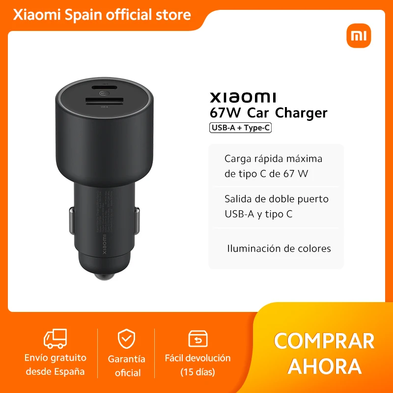 Oficial |   Cargador de coche Xiaomi 67W (USB-A + Tipo-C), compatible con smartphones, linternas y baterías portátiles, carga rápida máxima de tipo C de 67W, salida de doble puerto USB-A y Tipo-C