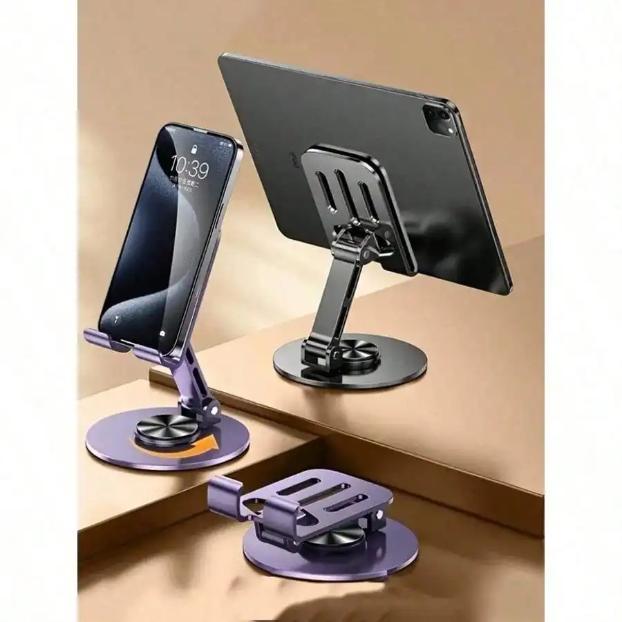 

1pc 360° Rotating Universal Metal Phone & Tablet Stand - Waterproof, Shock-Absorbing, Adjustable And Compact - Durable Iron