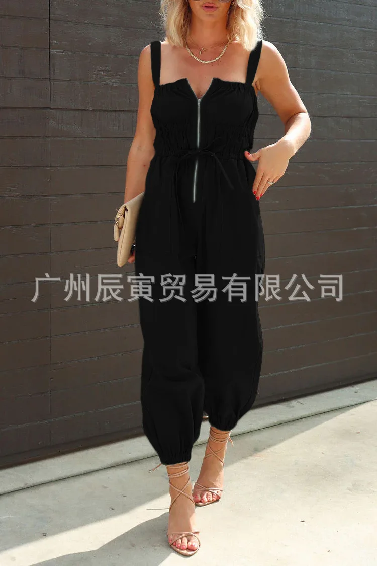 Jumpsuits Vrouwen Een Stuk Cargo Broek Overalls Mouwloze Sling Rits Zakken Rompertjes Y2k Hoge Taille Lange Broek Casual 2025