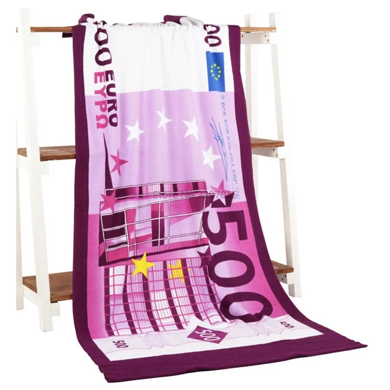 Personalized Purple 500 Euro Beach Towel Microfiber Adult Women Men Wrap Quick-drying Bath Towel Beach Cushion Swimming Towels