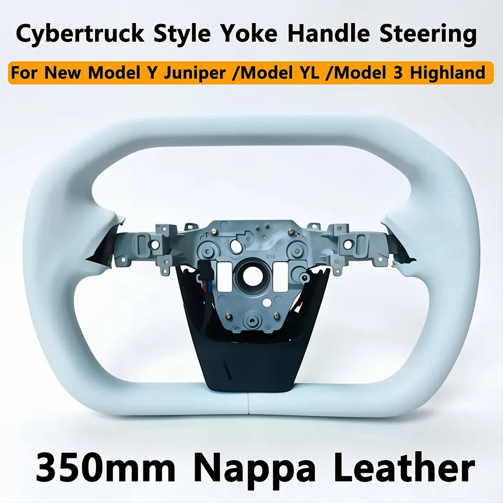 350mm Nappa Leather Yoke Handle For Tesla Model 3 Highland Model Y Juniper/YL Cybertruck Yoke Steering Wheel Racing Accessories
