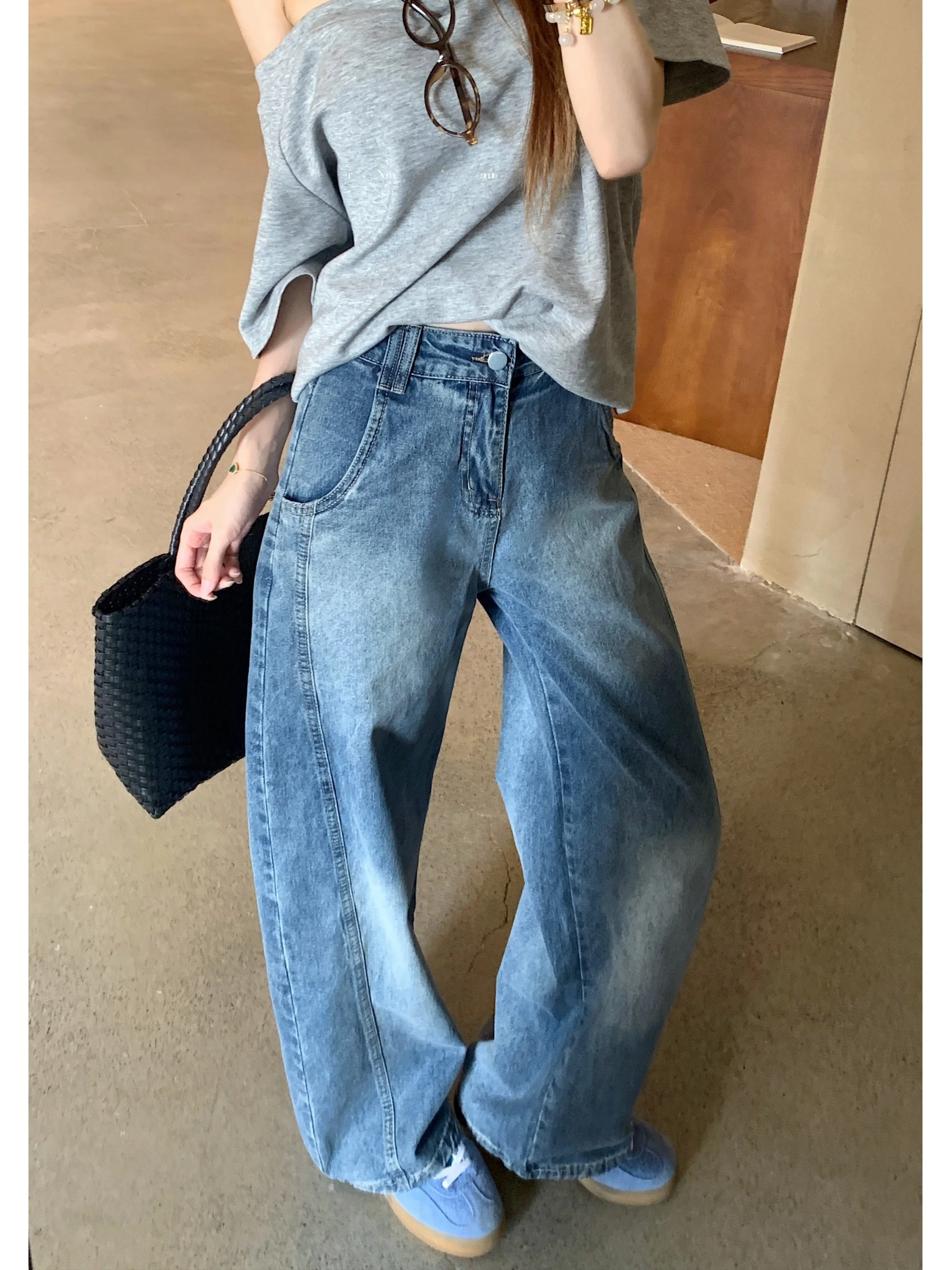 

Retro Fashion Loose Wide Leg Jeans Women's Spring 2026 New High Waist Draping Slimming Long Pants Floor Length Trousers