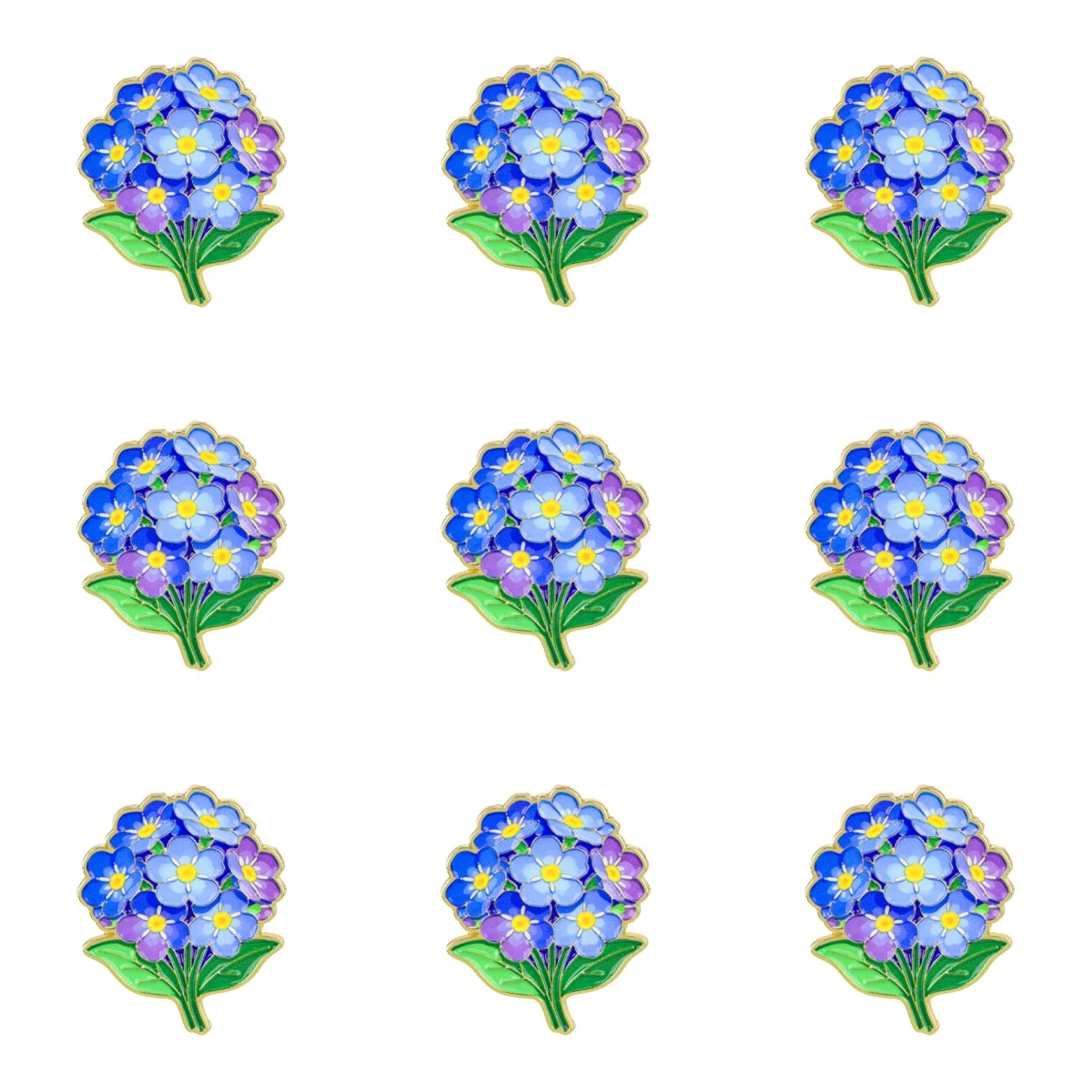 9-teiliges Set mit blauen Hortensien-Emaille-Pins, Blumenbrosche für Mäntel, Damenbroschen, Kragen- und Reversnadeln, Metallabzeichen, Schmuckgeschenk