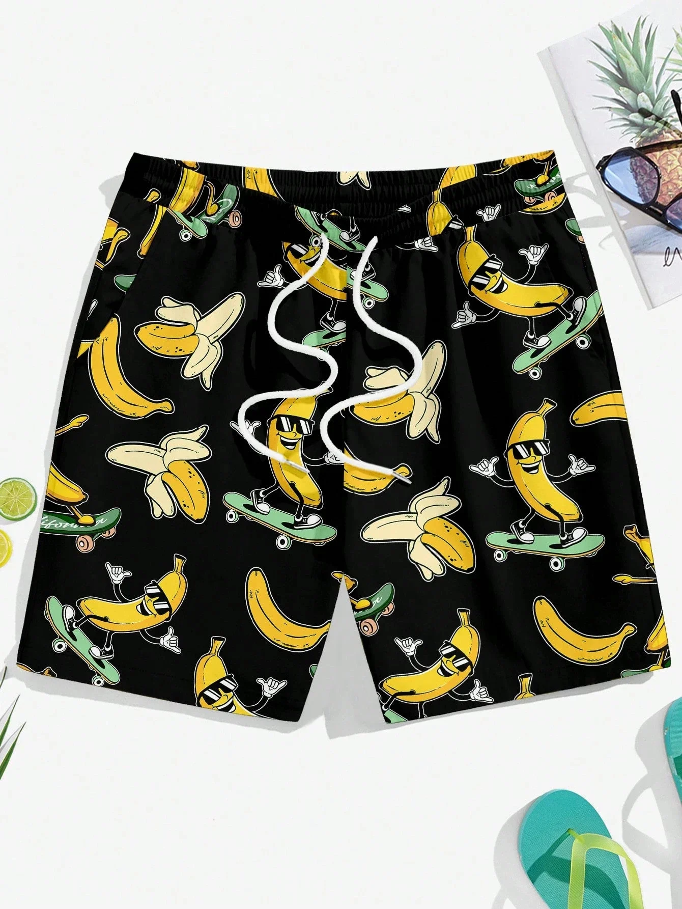 Funny Banana Skateboard Print Summer Men'S Beach Pants Quick Drying Material Swimming Surfing Men'S Clothing Shorts