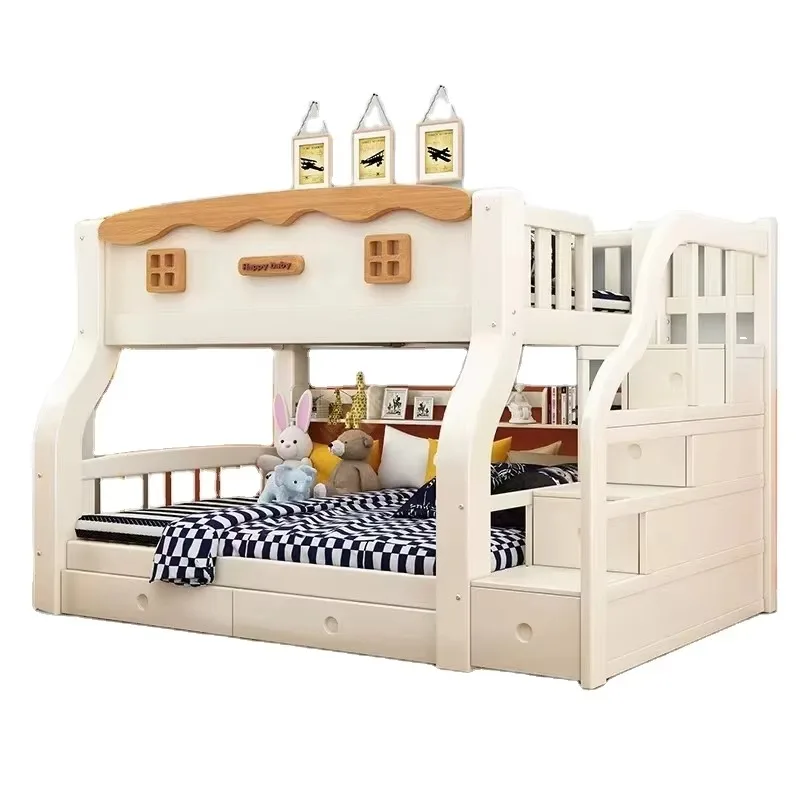 

High Quality Luxury Solid Wood Bunk Bed Two Layers Bedroom Furniture Kids Home Oak Solid Wood Storage Bunk Bed
