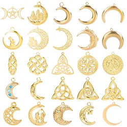 5pcs Wholesale Gold Color Witch Craft  Moon Bulk Charms For Jewelry Making Stainless Steel Pendant DIY Accessories Luna Material