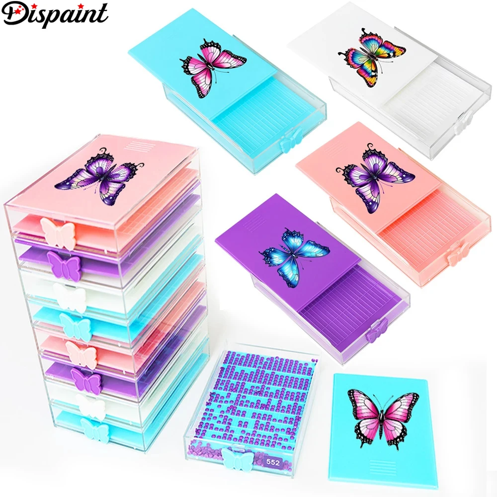 Dispaint New Butterfly Stackable Diamond Painting Tray Kits With Brush Spoon, Drill Beading Three Mode Art Plate Cross Stitch To