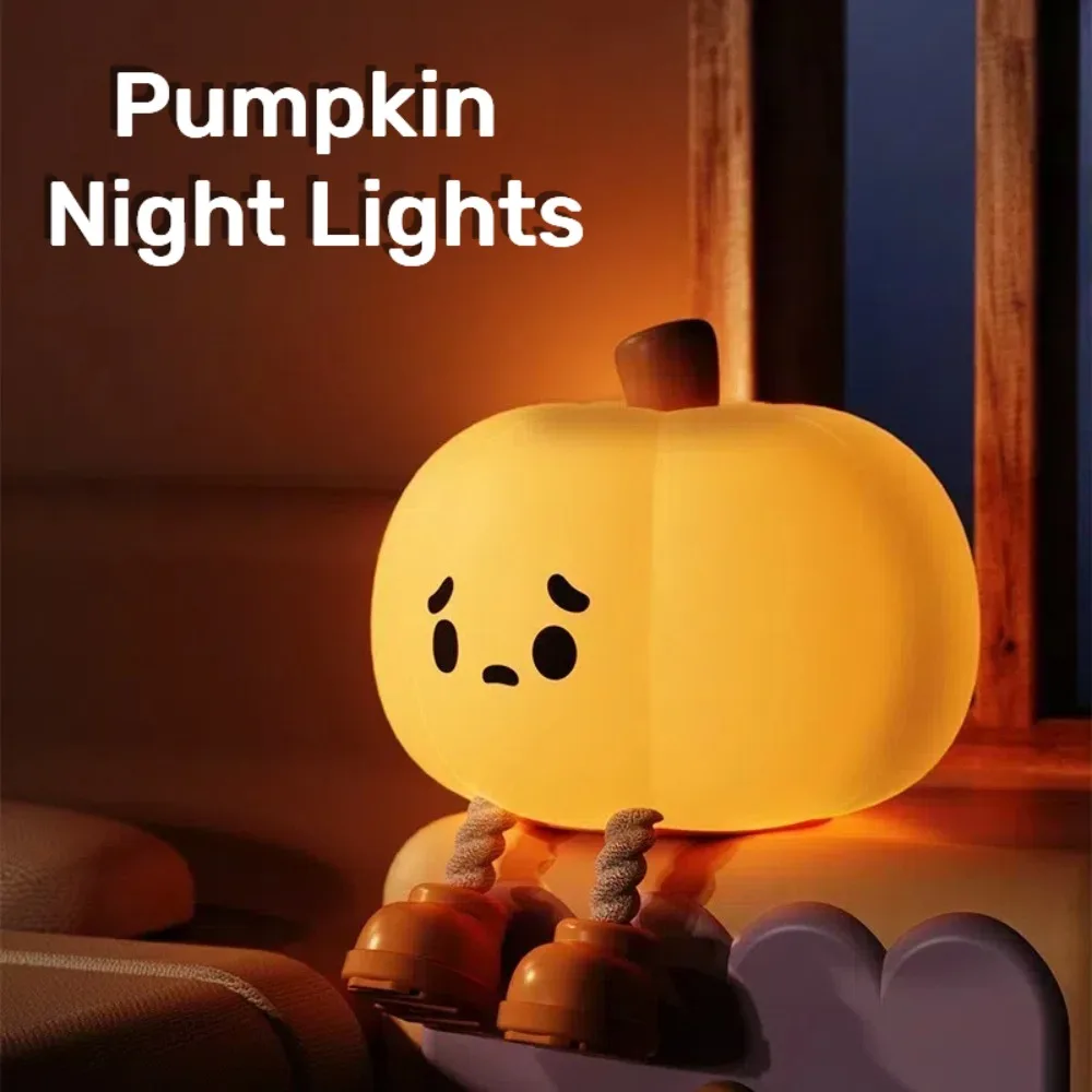 Soft Cute Pumpkin Night Lights Timing Dimmable Silicone LED Lamp Bedroom Decorations Rechargeable Bedside Light Children Gifts