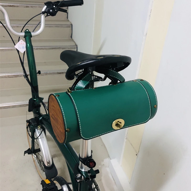 FREE-Bicycle Retro Tail Car Before The Handle Bag PU Artificial Leather Logs Round Bag Bicycle Bags 22cm Long 10cm Diameter Q398