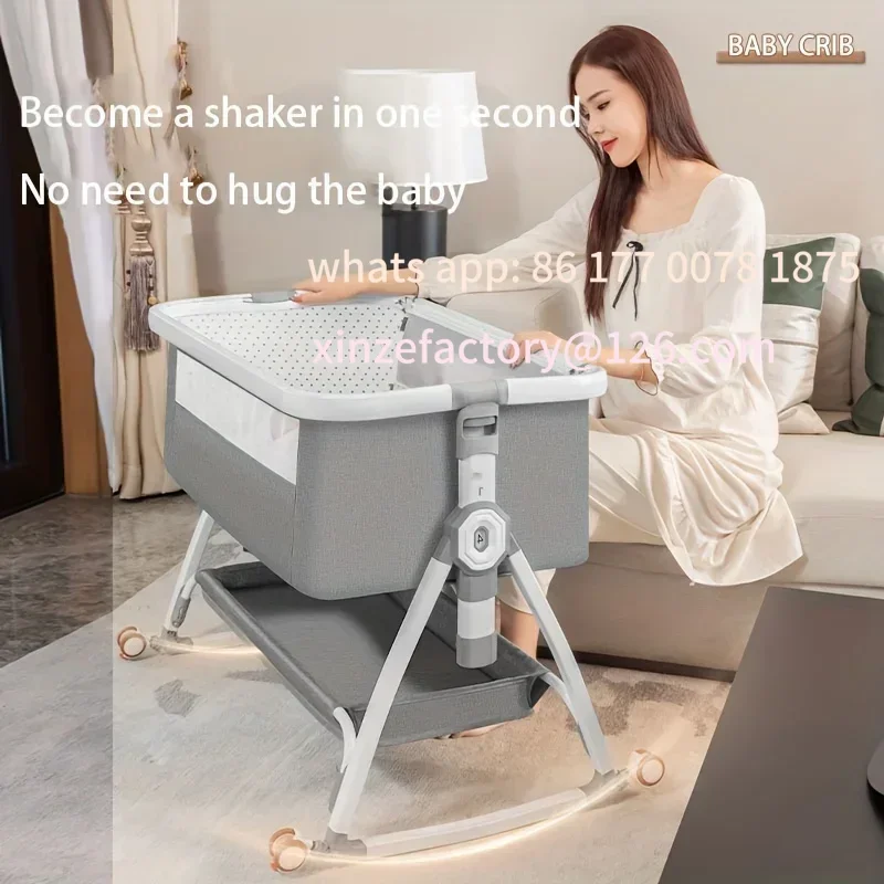 Customizable Baby Crib, Portable Splicing, Cradle Bed, Foldable Height Adjustable Splicing, and Movable Bedside Swing, Cradle