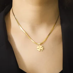 Skyrim Four Leaf Clover Women Necklace Stainless Steel Gold Color Snake Chain Choker for Women Girls Fashion Jewelry Wholesale