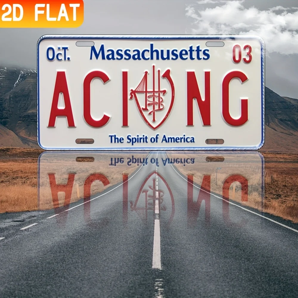 Massachusetts License Plate Wall Decor - Heavy-Duty Metal Retro Red & Blue state Plate with 