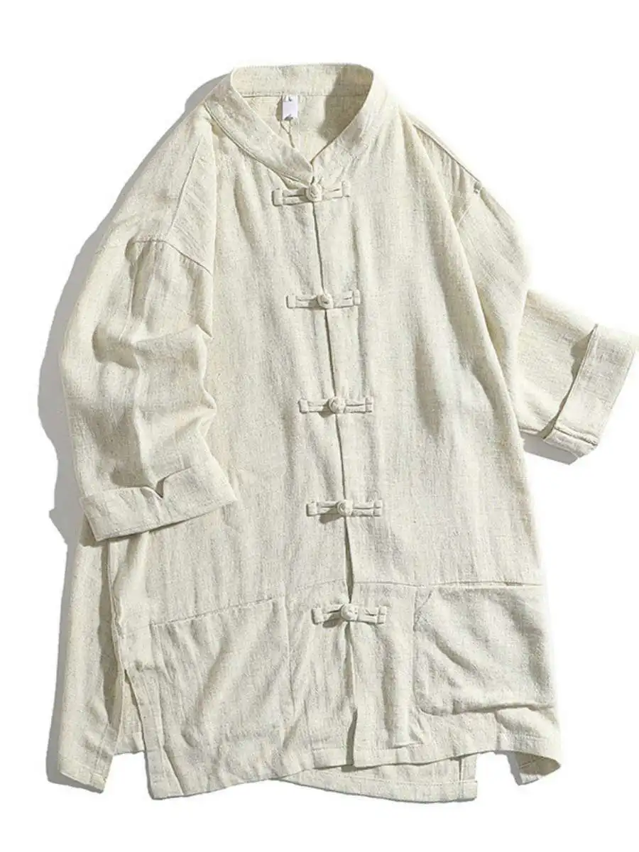 

Новая мужская льняная рубашка-жакет в китайском стиле, свободного кроя, на пуговицах, с рукавом до локтя, больших размеров, весна-лето 2023