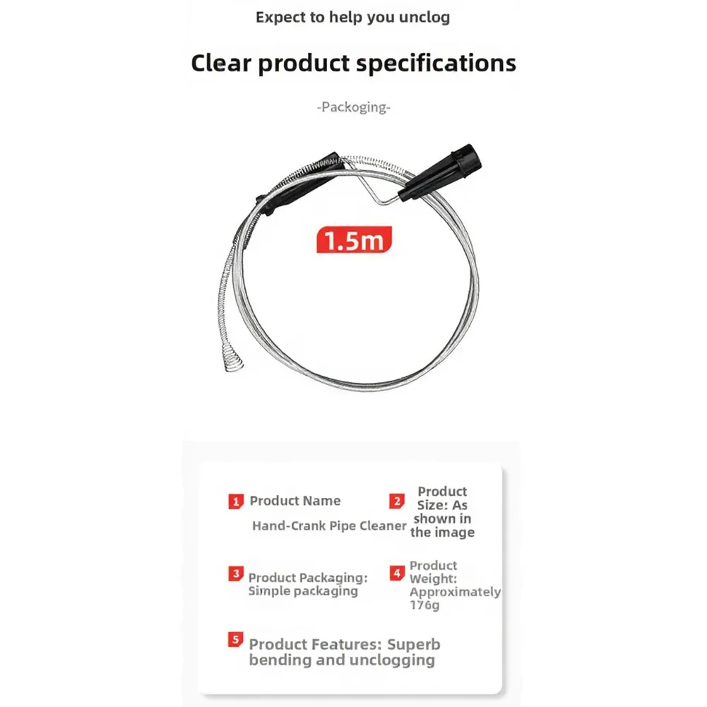 Compact spiral drain opener for sinks toilets and bathtubs stainless steel spring wire tool for easy do it yourself plumbing