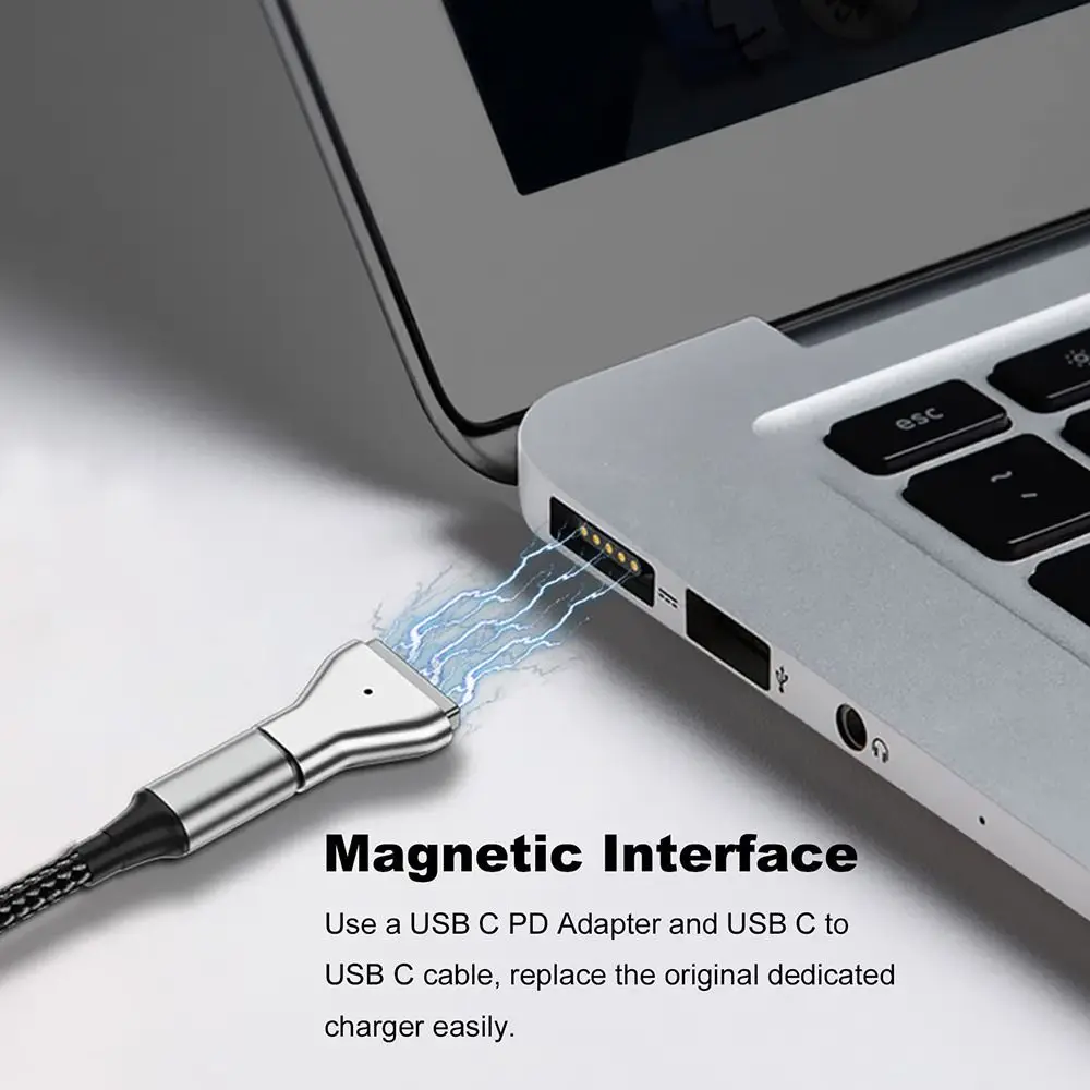 Konektor isi daya Cepat PD t-tip, konverter steker adaptor Tipe C ke Magsafe magnetis Tipe C untuk MacBook Air/Pro