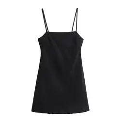 Tangada 2024 Summer Women Elegant Black Dress Sleeveless Zipper Female Mini Dresses 4M037