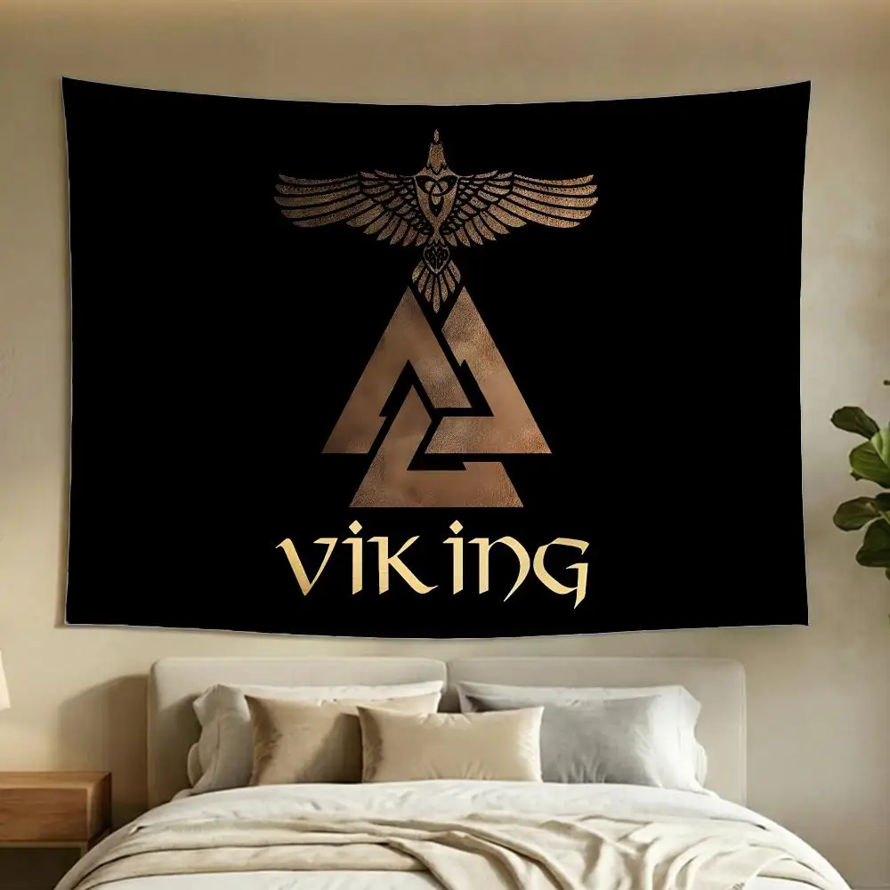 Art Norse Symbol Viking Logo Tapestry Washable Soft Daily Wall Hanging Decor for Living Home Room Bedroom