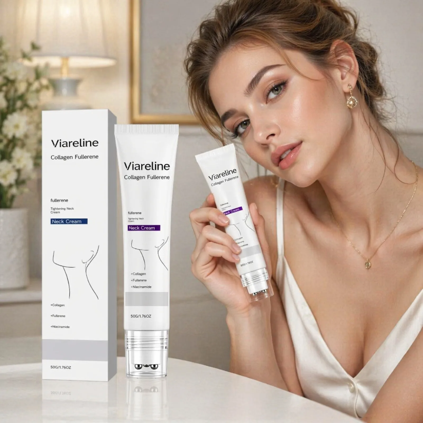 Collagen Roller Neck Cream Anti-Wrinkle Hydrating Smooth Neck Lines Niacinamide Firming Massage Neck Skin Care Cream