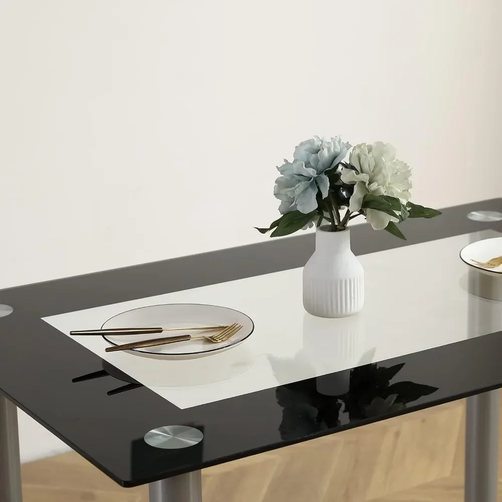 5-Piece Dining Table Set with 1 Glass Dining Table and 4 PVC ChairsKitchen & Breakfast Dining Living Room, Space Saving image 3