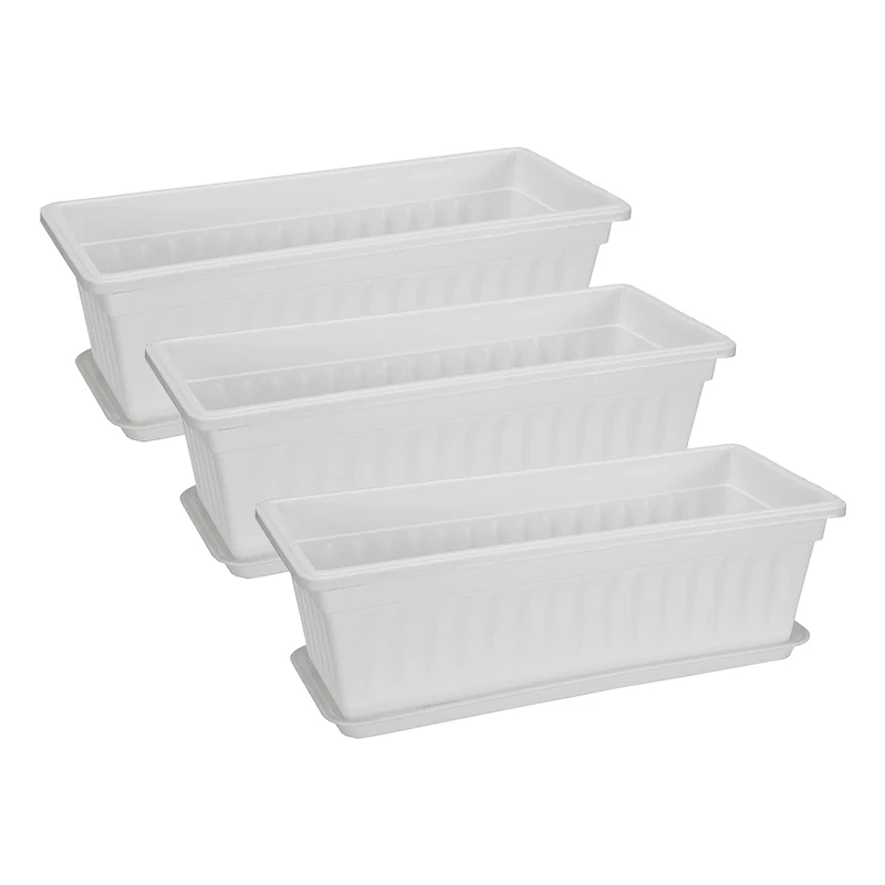 

3 Packs 19.6 Inches White Flower Window Boxes Plastic Vegetable Planters For Windowsill, Patio, Garden, Porch, Yard