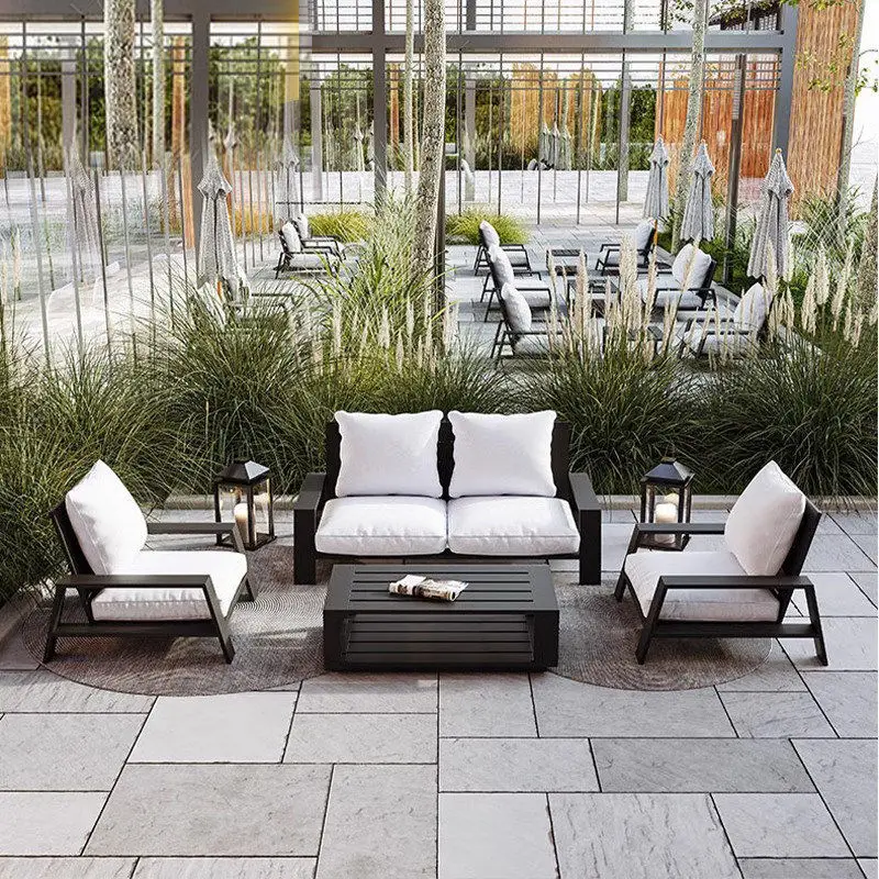 

Modern Minimalist Outdoor Sofa Hotel Courtyard Solid Wood Furniture Set Homestay Balcony Leisure Teak Sofa Set
