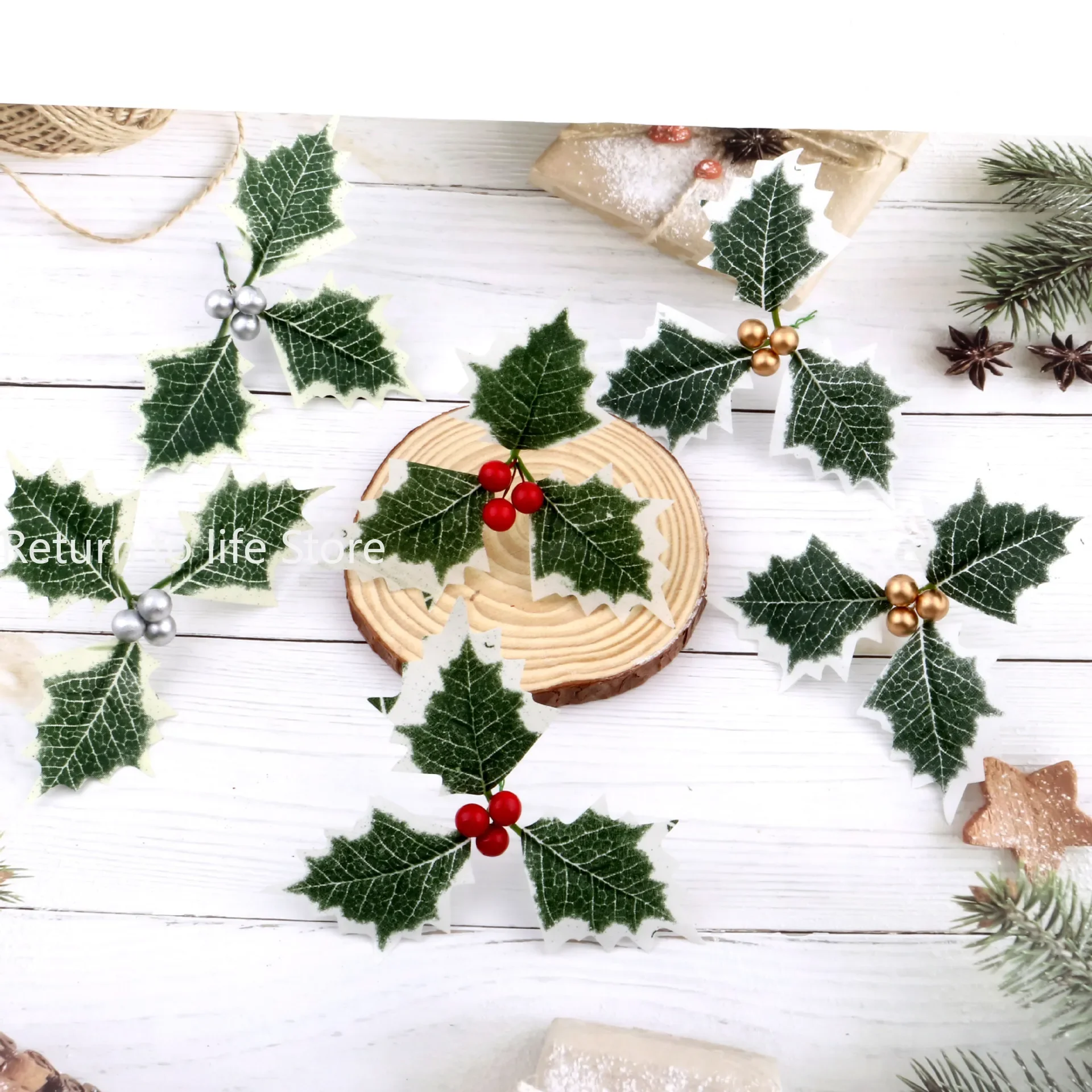 Artificial Holly Berries with Leaves for Christmas Wreath Flower Arrangement Gift Scrapbooking Decor Navidad 2025