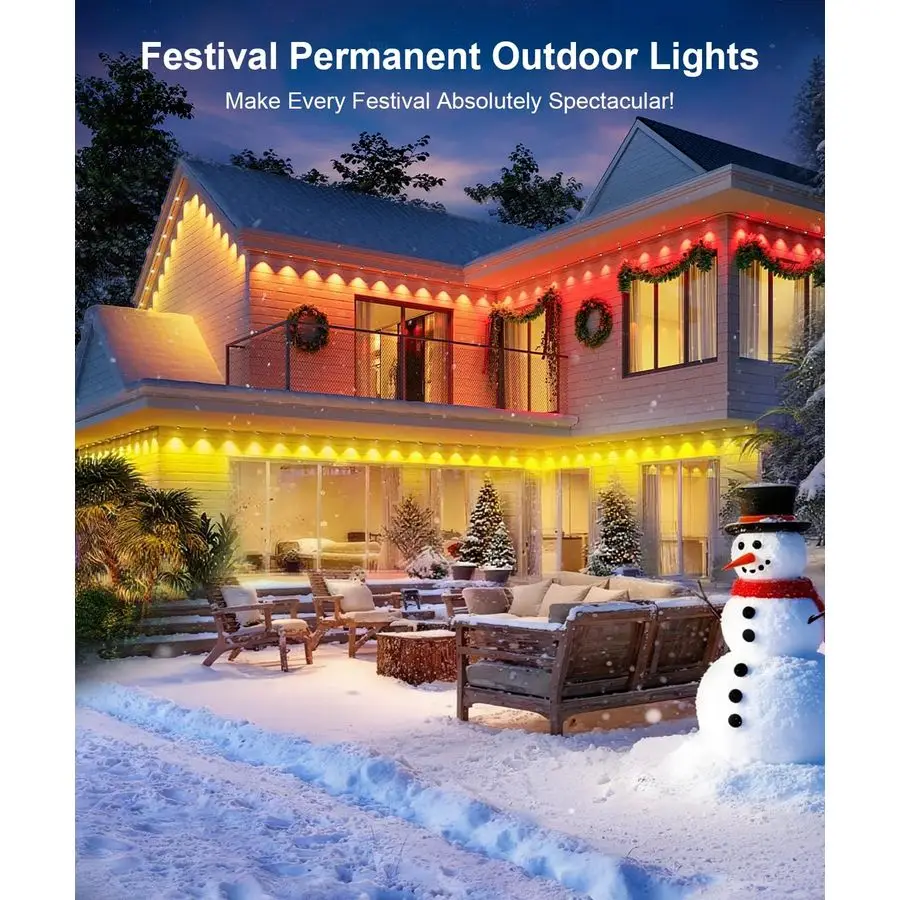 200ft Permanent Outdoor Lights for House, 2025 Smart RGB LED Outside Lights with APP Remote Control, IP67 Waterproof Eternity Ea