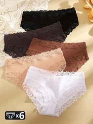 6Pcs/set Women's Cotton Panties Ribbed Striped Underwear Sexy Lace Floral Briefs Female Comfortable Stretchy Lingerie Intimates