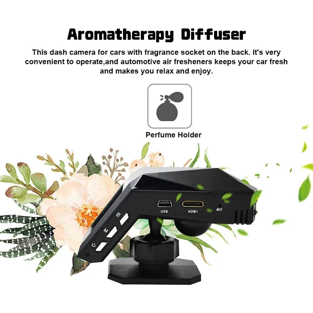 كاميرا داش للسيارات 1080P 170 °   كاميرا لوحة القيادة 2 في 1 بزاوية واسعة وموزعات للعلاج العطري، وكاميرا سيارة WDR مع V ليلي