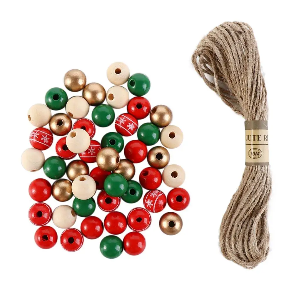 50pcs Snowflake Beads Christmas Color Wood Beads Christmas Color 16mm Handmade Beads Christmas Tree Round Beads Colourful