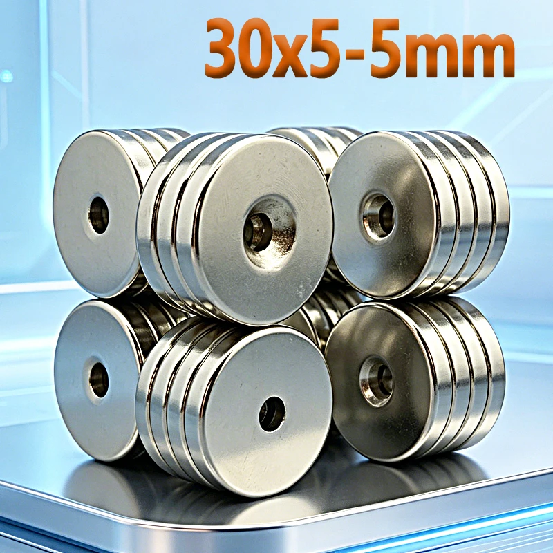 N35 NdfeB 30x5-5mm Magnet 1-10pcs Round Hole Shape 30*5-5mm Accessory Permanent Neodymium Magnetic Imanes Office Fridge Magnet