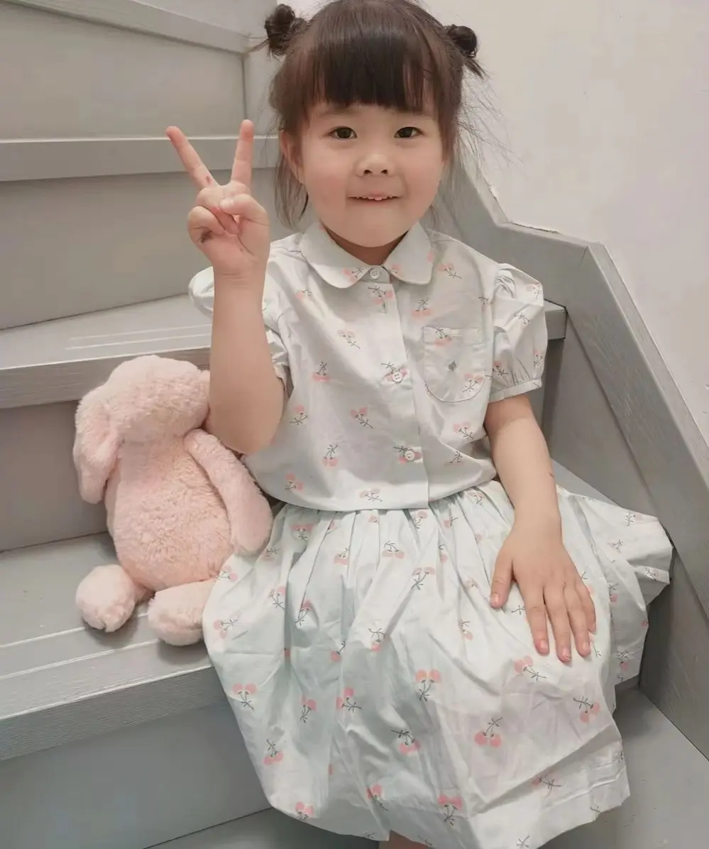 

kids girls clothes French fruit cherry pattern printed short sleeved shirt Summer girls' pure cotton top