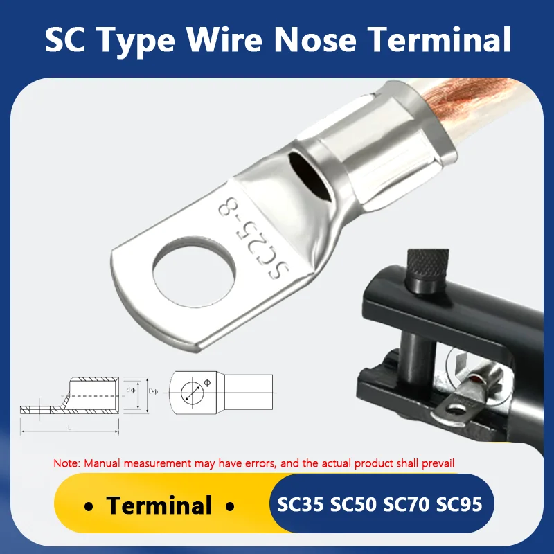 

Bare Copper Battery Block Lugs Hole Crimp DTGA Cable Crimp Wire Connector SC Type Wire Nose Terminal SC35 SC50 SC70 SC95 2/8/20P