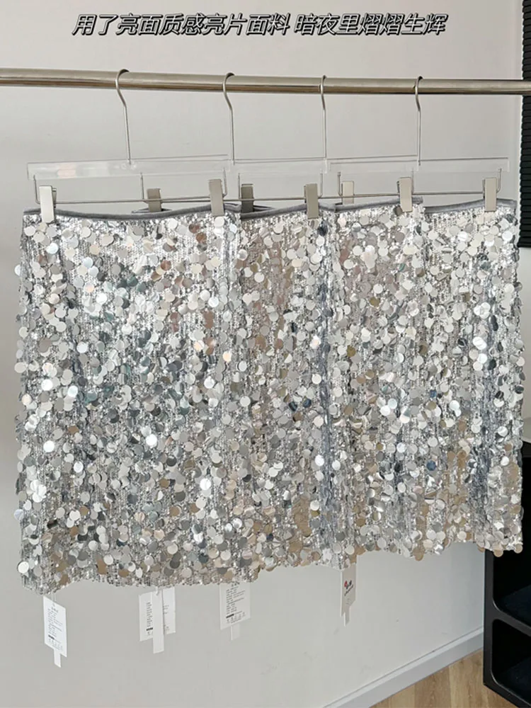 Jupe argentée de haute qualité pour femmes, taille haute, paillettes scintillantes, ligne a, luxe, mode coréenne, Sexy, élégante, Coquette, fête de bal