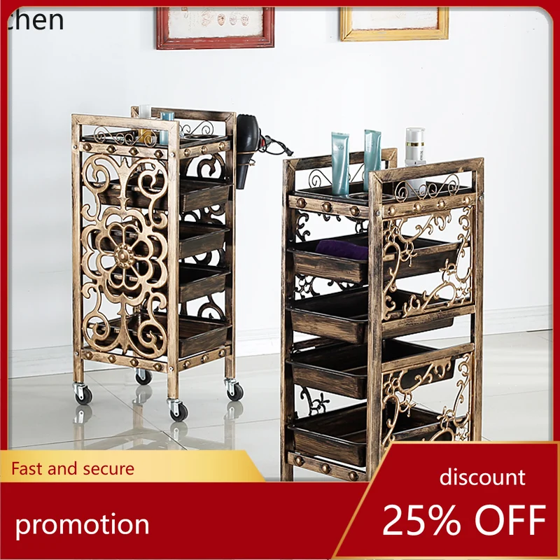 HT retro trolley hair salon barber rack barber shop perm and dye trolley tool cabinet