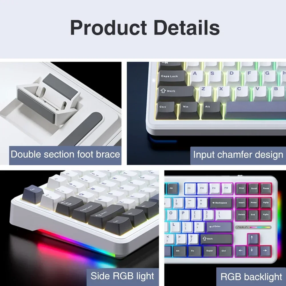 Imagem -04 - Pro Teclado Mecânico sem Fio Usb Bluetooth 87 Key Gasket Hot Swap Rgb Pbt Personalizado Gaming Teclados 2.4g Aula-f87