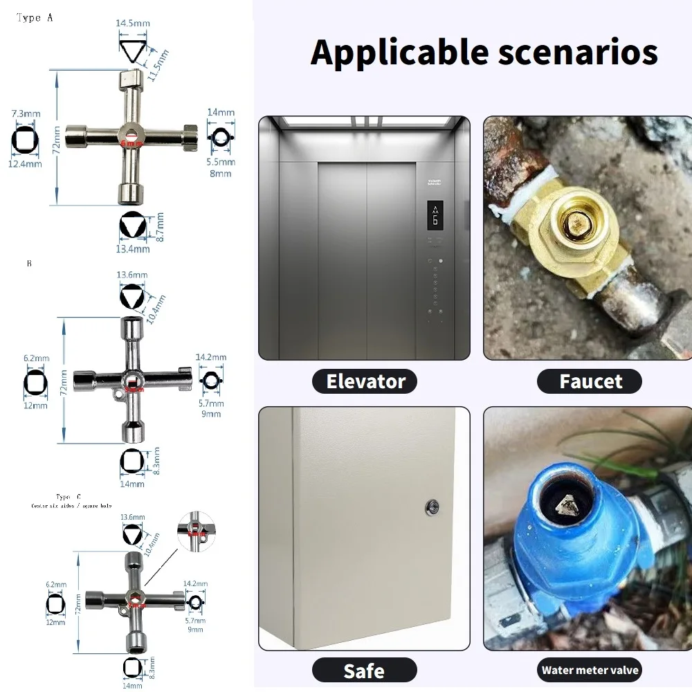 Multifunction 4 Ways Universal Triangle Wrench Key Plumber Keys Triangle For Gas Electric Meter Cabinets Bleed Radiators