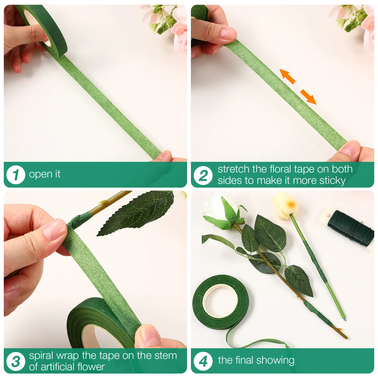 1Set Floral Tape and Florist Wire Kit Strong Stretchable Wraps for DIY Flower Arranging Wreath Making Crafts Accessories