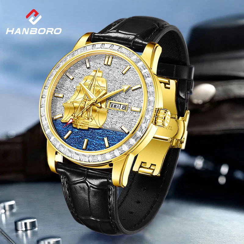 

Современные мужские модные автоматические механические часы с бриллиантовой инкрустацией и светящимся счетчиком часов