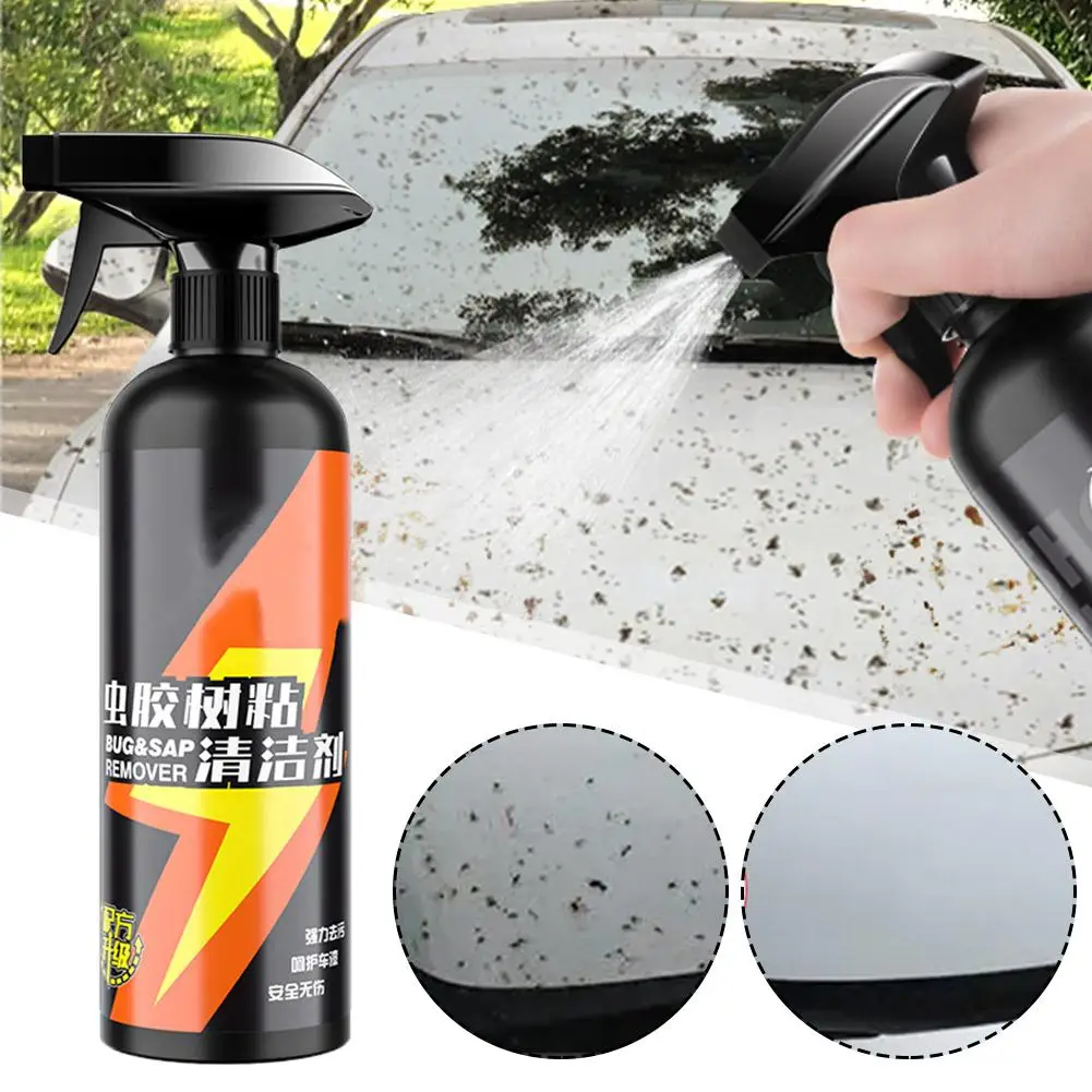 Limpiador de mosquitos para excrementos de pájaros, pintura de coche, potente, eliminador de manchas pegajosas, goma pegajosa, limpieza de manchas de insectos, árbol, 500ml, P8D4