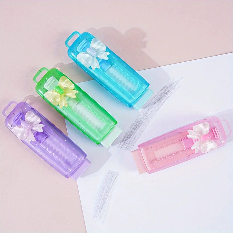 

4Pcs Push Pull Butterfly Bow Eraser Soft School Supplies Clean Mess Free Stationary Office Student Rubber Eraser