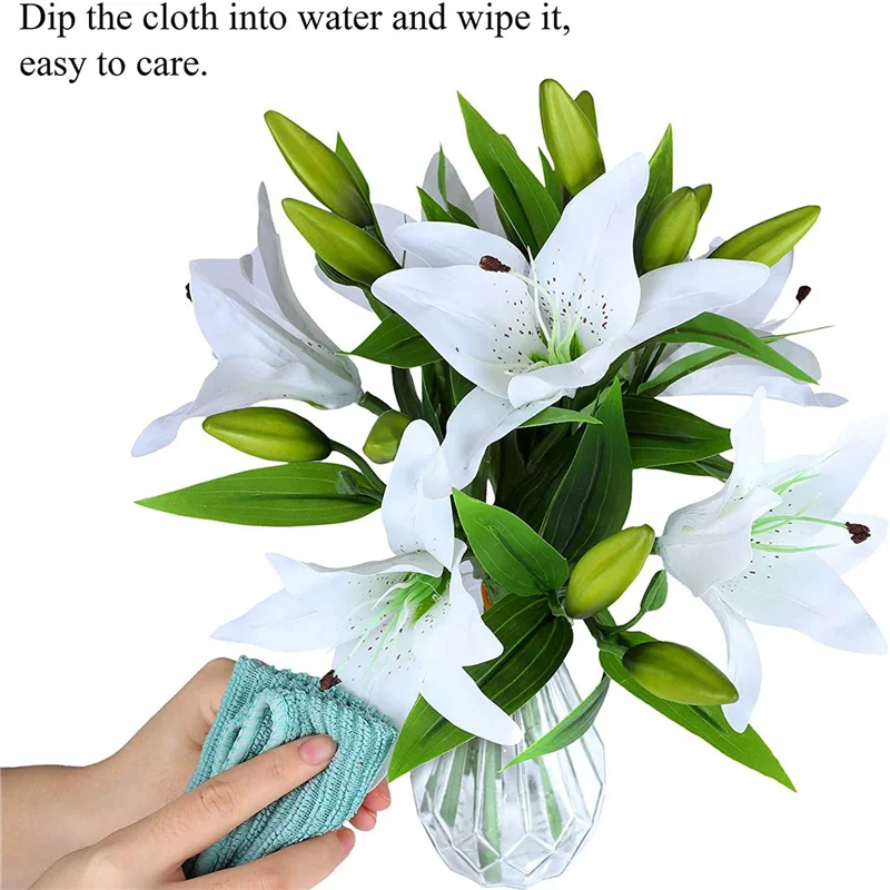 A24P 10 قطعة زهور الزنبق الاصطناعية الاتصال الحقيقي باقة الزنبق وهمية الزهور الاصطناعية للمنزل الزفاف الأزهار ديكور الأبيض