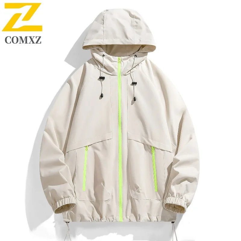 

COMXZ 2025 Мужская ветровка с капюшоном, ветрозащитное повседневное пальто, весенне-осенний модный плащ высокого качества