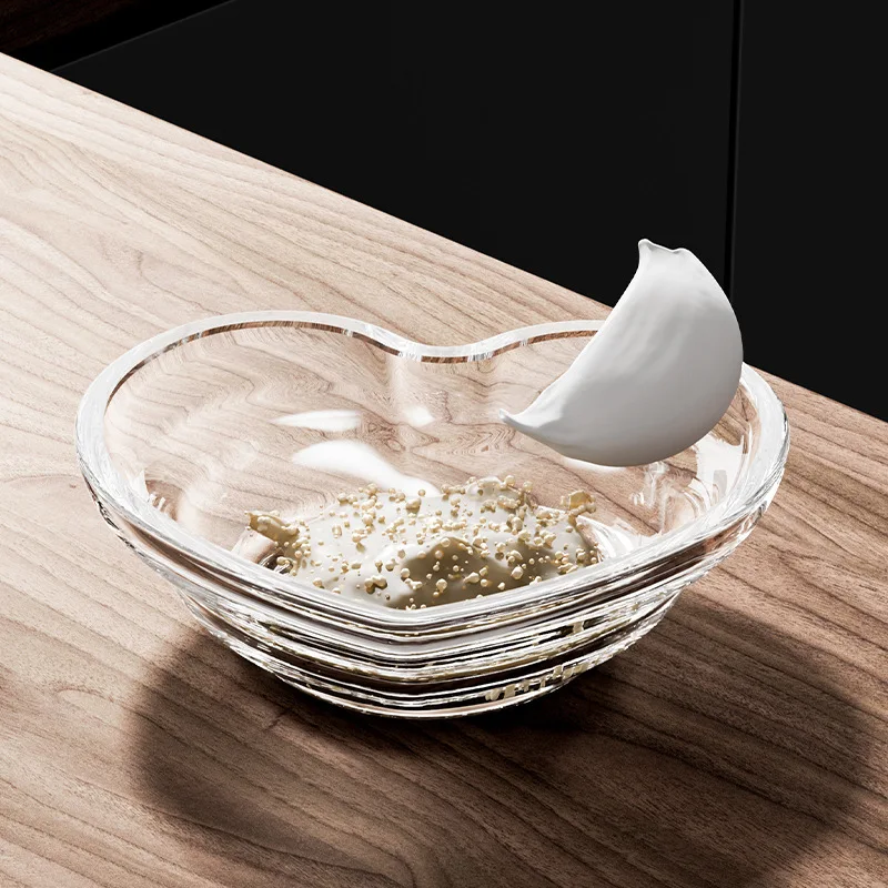 Heart Shaped Glass Grinding Dipping DishJapanese-style Kitchen Household Garlic Puree Mustard Yam Grinding Plate Sauce Dish Gift