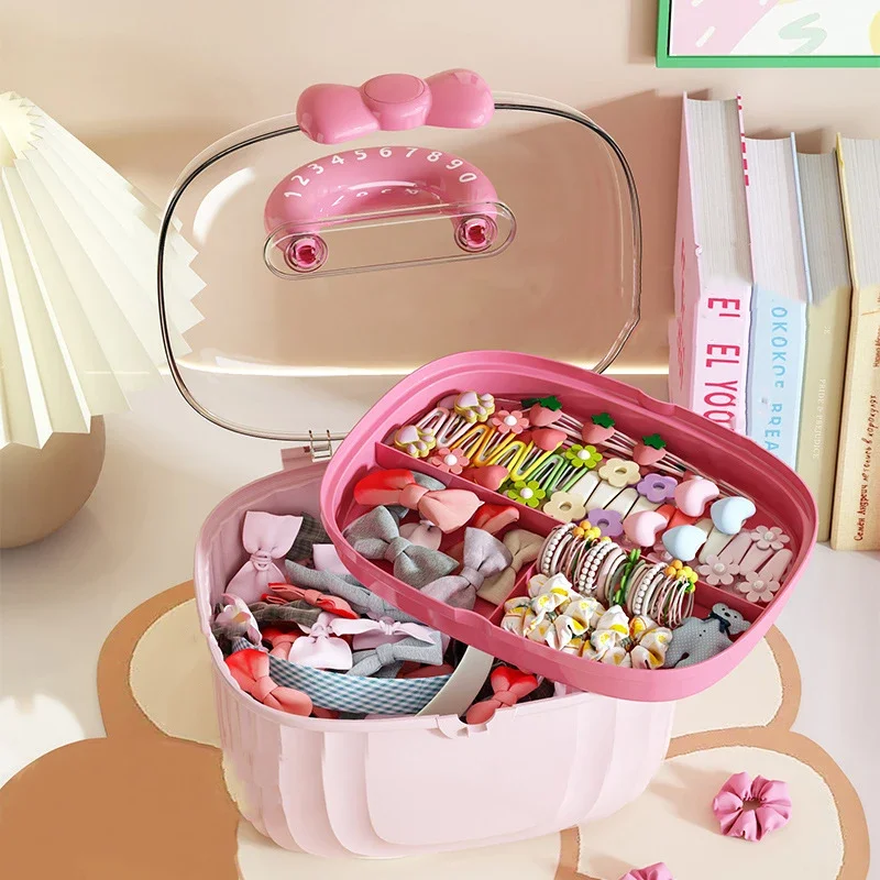 

Girl Hair Accessories Storage Box Portable Makeup Organizer Jewelry Storage Box for Hair Ties Hairpin Earring Bracelet Necklace