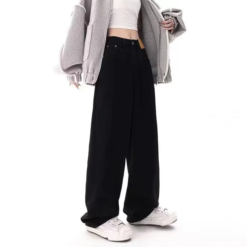 Y2K Women Vintage Streetwear Black Korean Baggy Cargo Jeans Retro Straight Parachute Pants Denim Trousers Grunge Alt Clothes