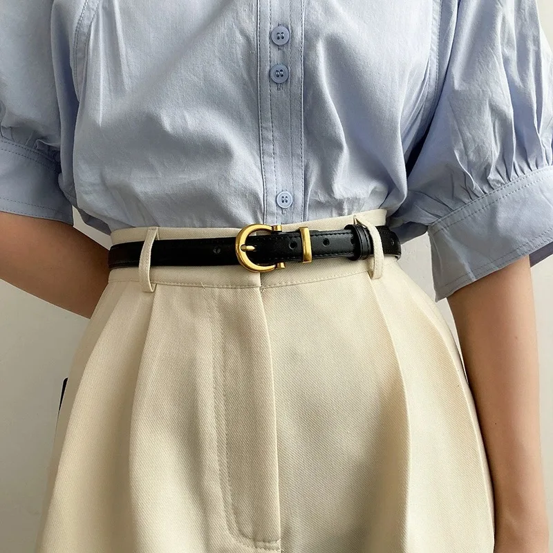 Gürtel Damen Instagram Stil koreanische neue Mode Retro einfache kleine Golds chnalle schwarz praktische Jeans vielseitigen Gürtel