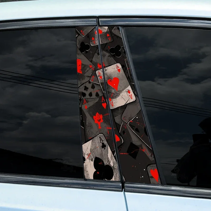 

2Pcs Poker Car Stickers Funny DIY Auto B-pillar Waterproof Sunscreen Decoration Cover Scratches Playing Card Vinyl Decals